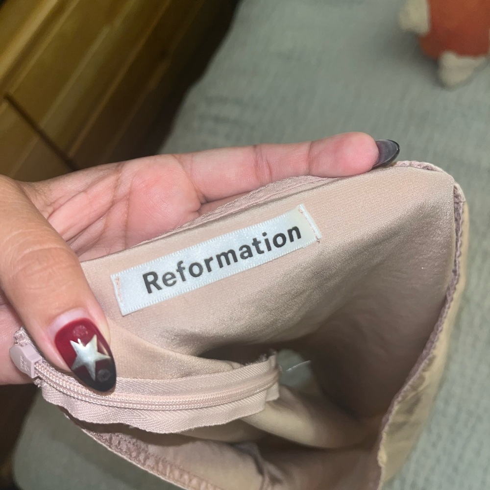 reformation pink satin skirt